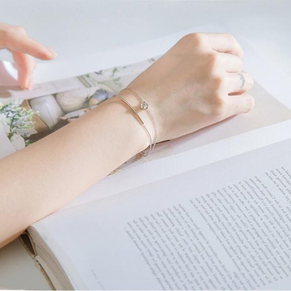 NEW 925 Sterling Silver Diamond Cube Bar Bracelet - Picture 6 of 8